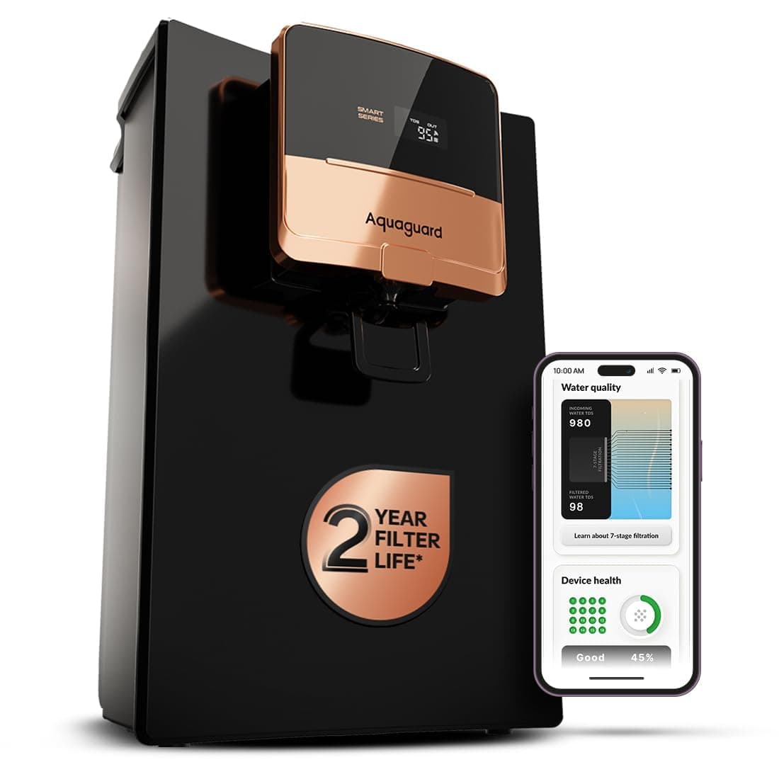 Aquaguard Enrich Ritz Pro RO+UV+Copper+Alkaline Water Purifier | 2-Year Warranty & Filter Life | Stainless Steel Tank | Smart Purifier with Service Alerts & TDS Display | 5th Gen UV LED | 12-Stage
