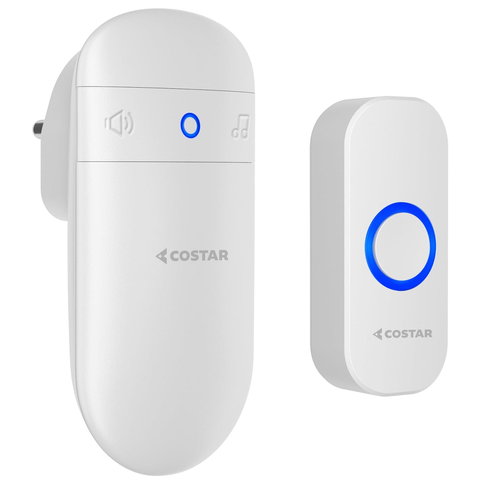 Costar Wireless Door Bell Kits Chime For Home Office With LED Light 300 Meter 1000 Feet Operating Range 32 Ringtones 5 Levels Volume,1 Receiver&1 Push Button Ip44 Waterproof(Pebble T300-M508) | Wireless Door Bell Kits Chime