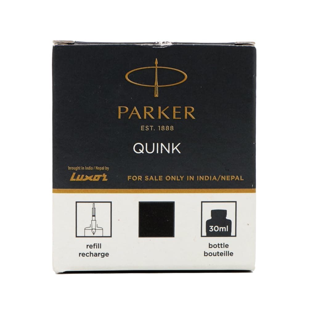 Parker Quink Ink Bottle | Black Ink – 30ml | Fountain Pen Ink | Smooth Flow, Quick-Drying | Suitable for All Parker Fountain Pens