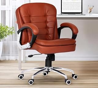 Da URBAN Milford Mid Back Revolving Leatherette Ergonomic Home & Office Executive Chair with High Comfort Seating, Height Adjustable Seat & Heavy Duty Metal Base (Tan)