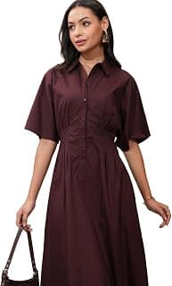 Tokyo Talkies Women's Short Sleeves Shirt Collar Solid Dresses | Stylish| Casual