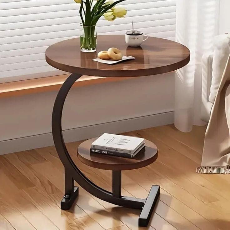 AYSIS Modern Marble Top End Tables with Metal Base, Home Decor for Living Room, Bed Side Tables for Bed Room, Coffee Table/Plant Stand/Multipurpose Stool for Home, Furniture (YZ05-Nut-Brown)