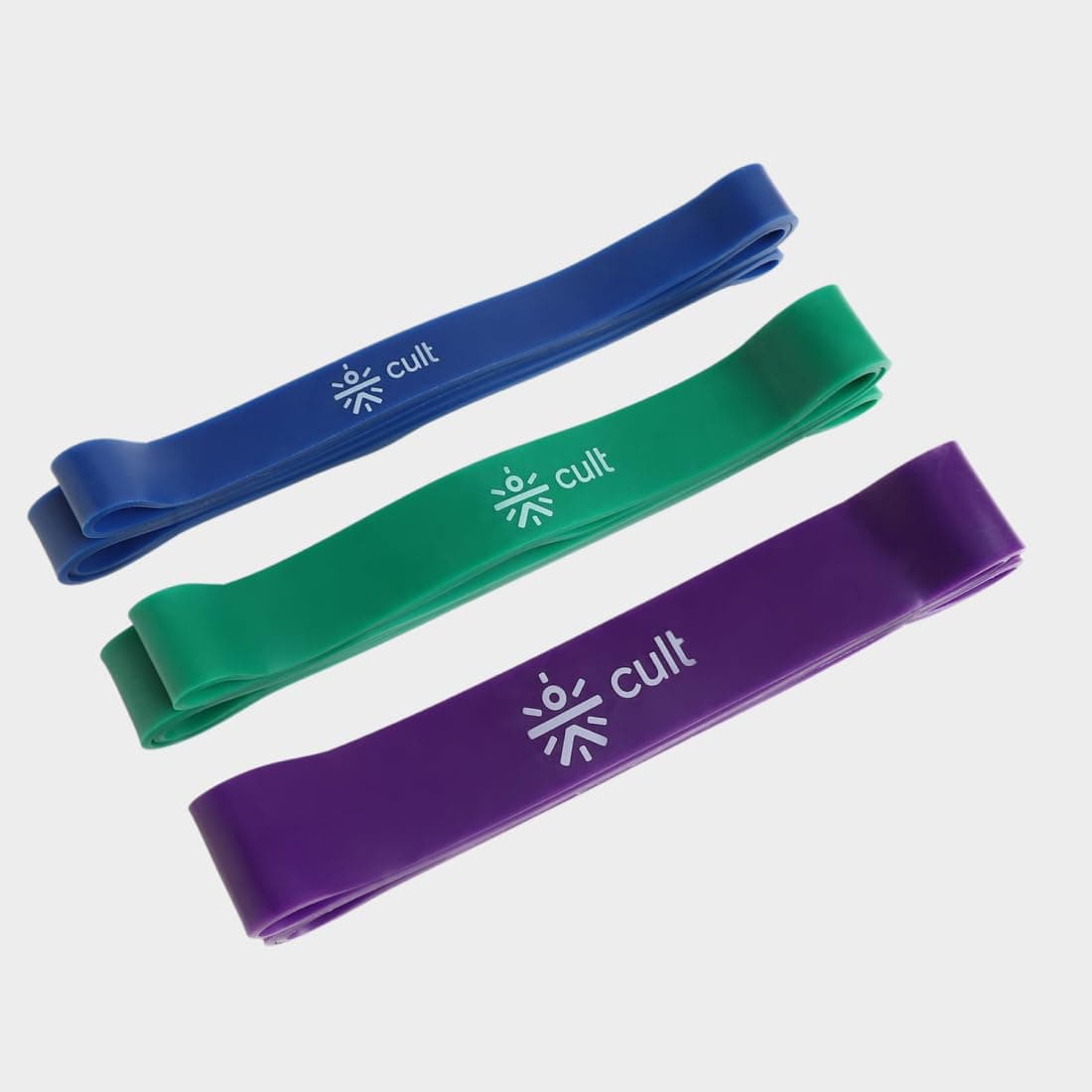 Cult Resistance Band Set of 3 (Blue 18–40kg, Green 22–56kg, Purple 30–79kg) | Heavy Duty Resistance Bands for Stretching, Pull Ups, Strength Training, Yoga & Home Gym Workout for Men & Women