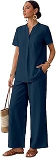 TOPLOT Women's Co-ord Set | Stylish Matching Top & Bottom Set | Notch Neckline with Button Detail | Loose-Fit, Short-Sleeve Top with a Relaxed Silhouette |Ideal for Casual (5250)