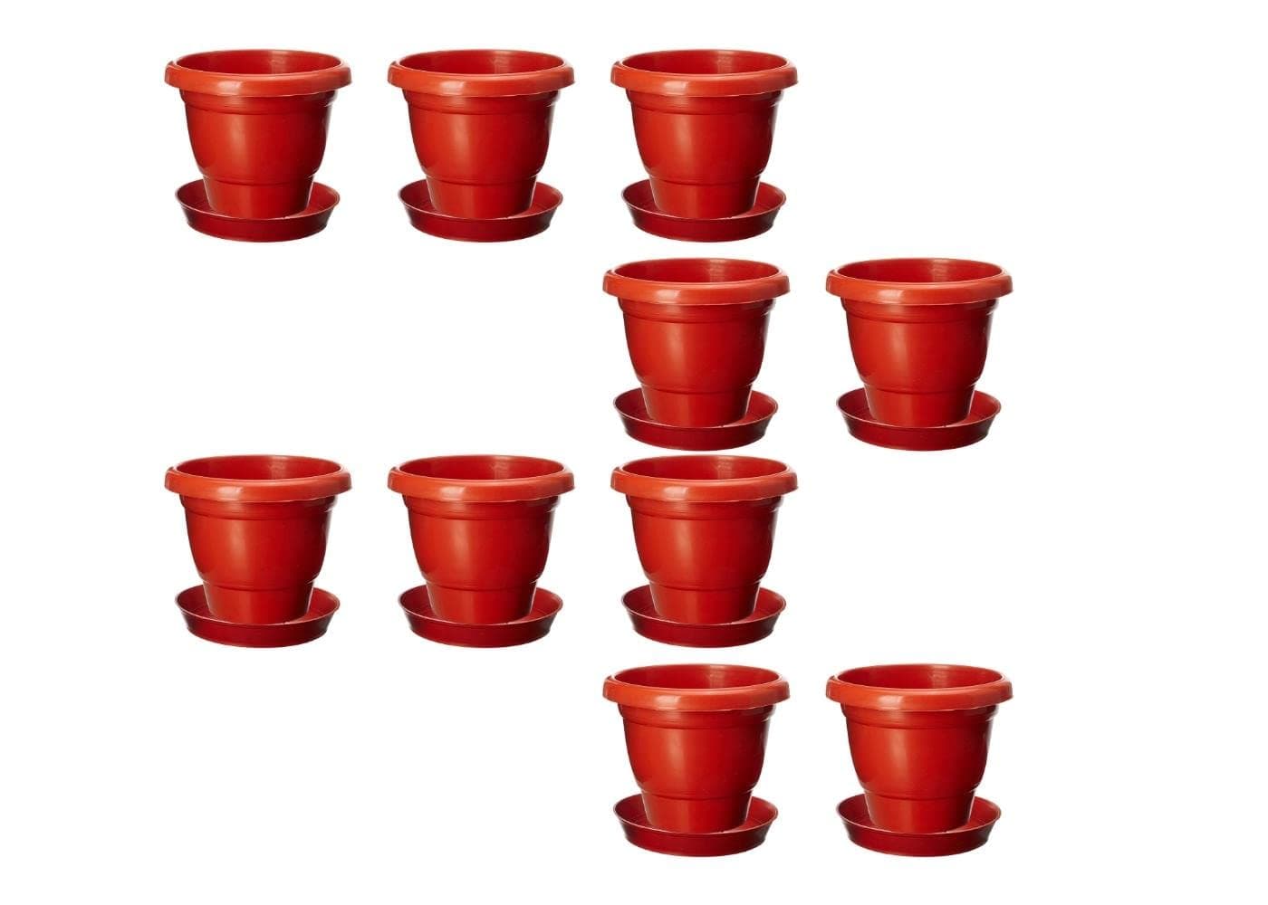 Amazon Brand - Umi Plastic Gamla/Planter/Pot with Bottom Plate/Tray, 8 inch | Garden Planters | Indoor/Outdoor Balcony Flower Pot | Drip Trays Planter | Plastic Pots with Saucers | 10 Pcs
