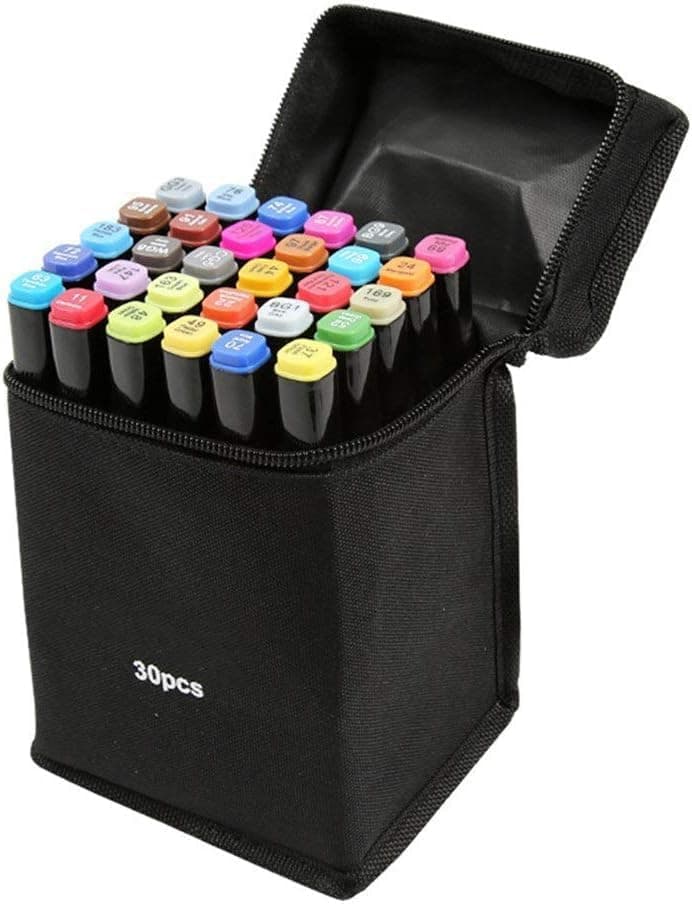 Corslet 30 Pc Alcohol Markers for Artists Broad & Fine Dual Tip Drawing Colour Sketch Pen Set with Carry Bag Sketching Calligraphy Colouring Kids Adult Beginners | Assorted
