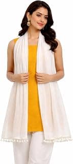 Generic Women's Printed Casual Cotton Blend Dupatta|Chunni|Scarf 2.25 Meters With Pom Pom Lace