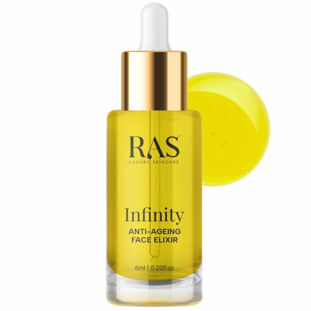 RAS Luxury Oils Infinity Anti-Ageing Serum for Women, Face Serum for Glowing Skin, Skin Brightening, Reduce Wrinkles, Acne, Pigmentation, Dark Spots, Natural & Organic, 6 ml (Pack of 1)
