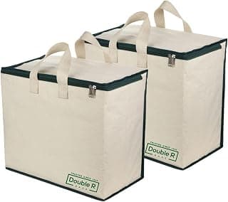 DOUBLE R BAGS DOUBLE R BAGS Multipurpose Clothes & Grocery Storage Organizer with Reinforced Cotton Handles, Zip Cover & 1 Compartment – Heavy Duty Canvas Bags (Green, 43x27.9x43 cm, Pack of 2)