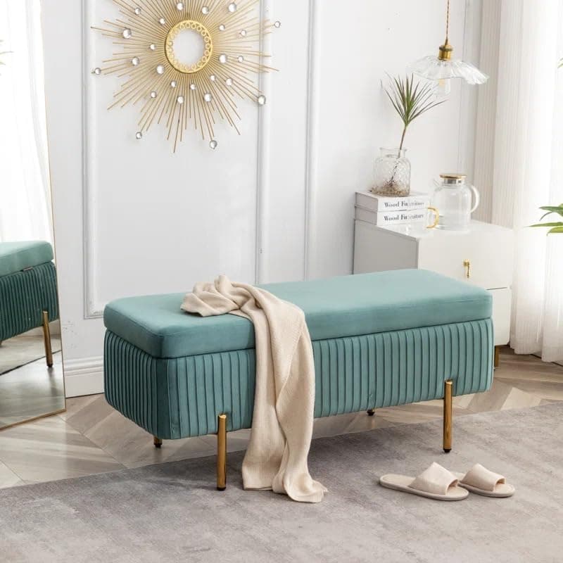 LEGACY OF COMFORT Miajah Velvet Upholstered Flip Top Storage Bench 2 Seater Sofa Upholstered Ottoman Bench with Storage for Living Room, Bedroom (Teal)
