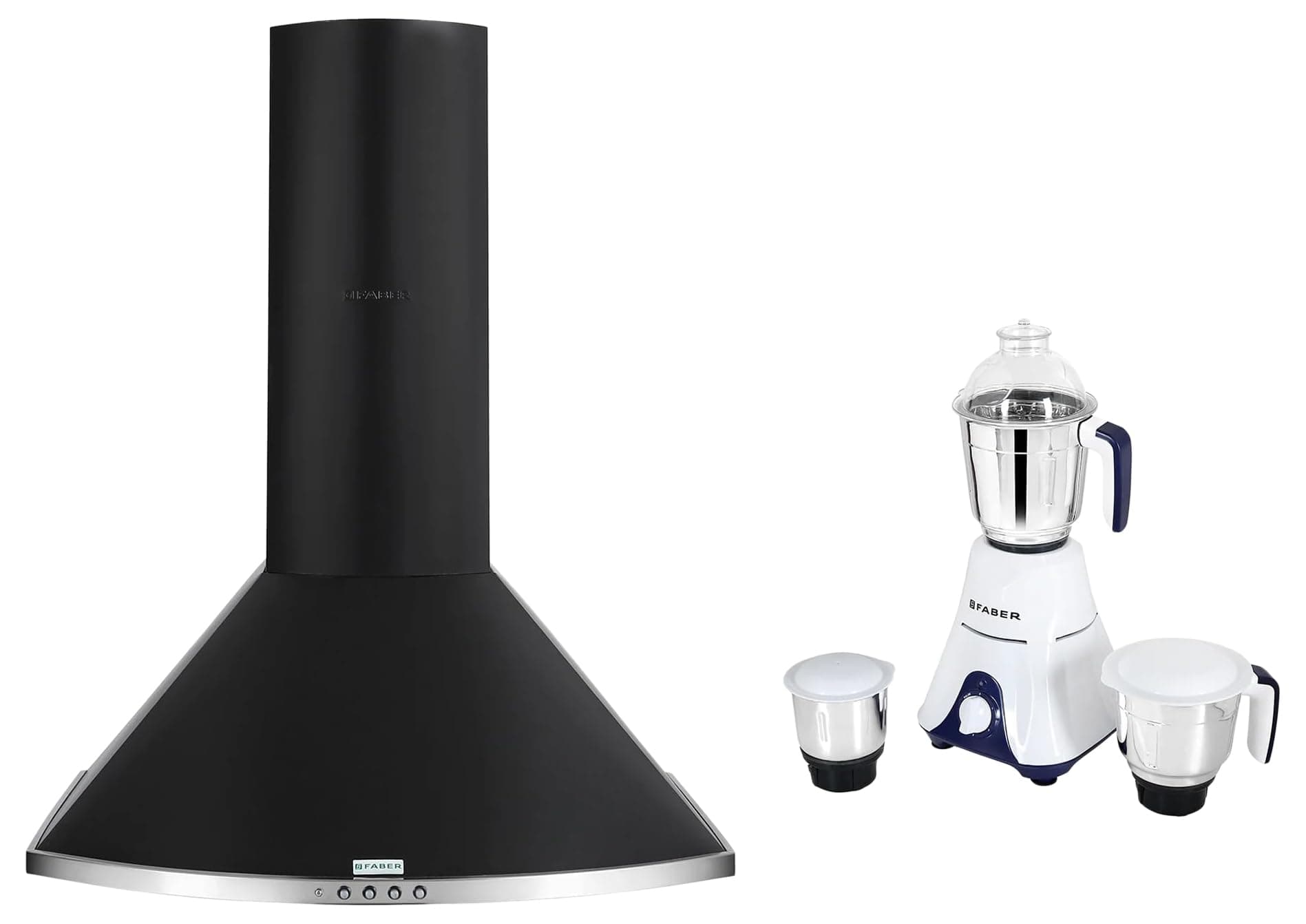Faber 60 cm,3 way suction ,1095 m3/hr chimney with 3 Jar mixer grinder ( COMBO HOOD TENDER 3D PB BK 60+MIXER) Push button, Black