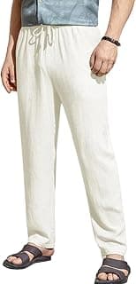 TOPLOT Men's Premium Linen Blend Pants | Lightweight Breathable Fabric | Elastic Waist with Drawstring | Straight Fit | Side Pockets | Perfect for Casual, Holidays & Travel (5268)