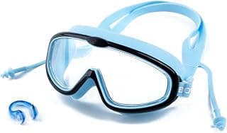 Boldfit Swimming Goggles for Kids, Boys With Adjustable Strap, UV Protection, Antifog Goggles for Swimming Girls Air Tight with Free Ear & Nose Plug - Blue Black