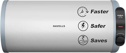 Havells Fabia Slim 10L Horizontal Right Storage Water Heater(Geyser)|Faster Heating|Safer to use|Saves electricity|Anti Rust Tank|Incoloy Element|7 Year Tank Warranty| Free Installation & Flexi Pipes