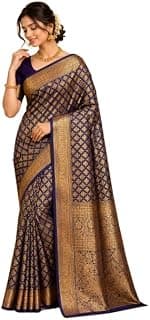 Purple Violet Silk Banarasi Saree for Women | Handloom Woven Golden Zari Border Traditional Indian Wedding Bridal Saree with Unstitched Blouse Piece