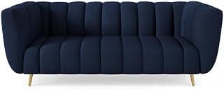 Modern Velvet Fabric 2 Seater Sofa with High Density Foam Cushion, Metal Legs, Upholstered Living Room Sofa, Navy Blue