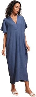 Tokyo Talkies Women's Dresses for Women | Solid Color | Kaftan Style | Holiday Midi Dress | Short Kaftan Sleeves | Relaxed & Elegant