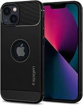 Spigen Rugged Armor Back Cover Case for iPhone 13, Carbon Fiber Detail, Resilient Shock Absorption - TPU | Matte Black