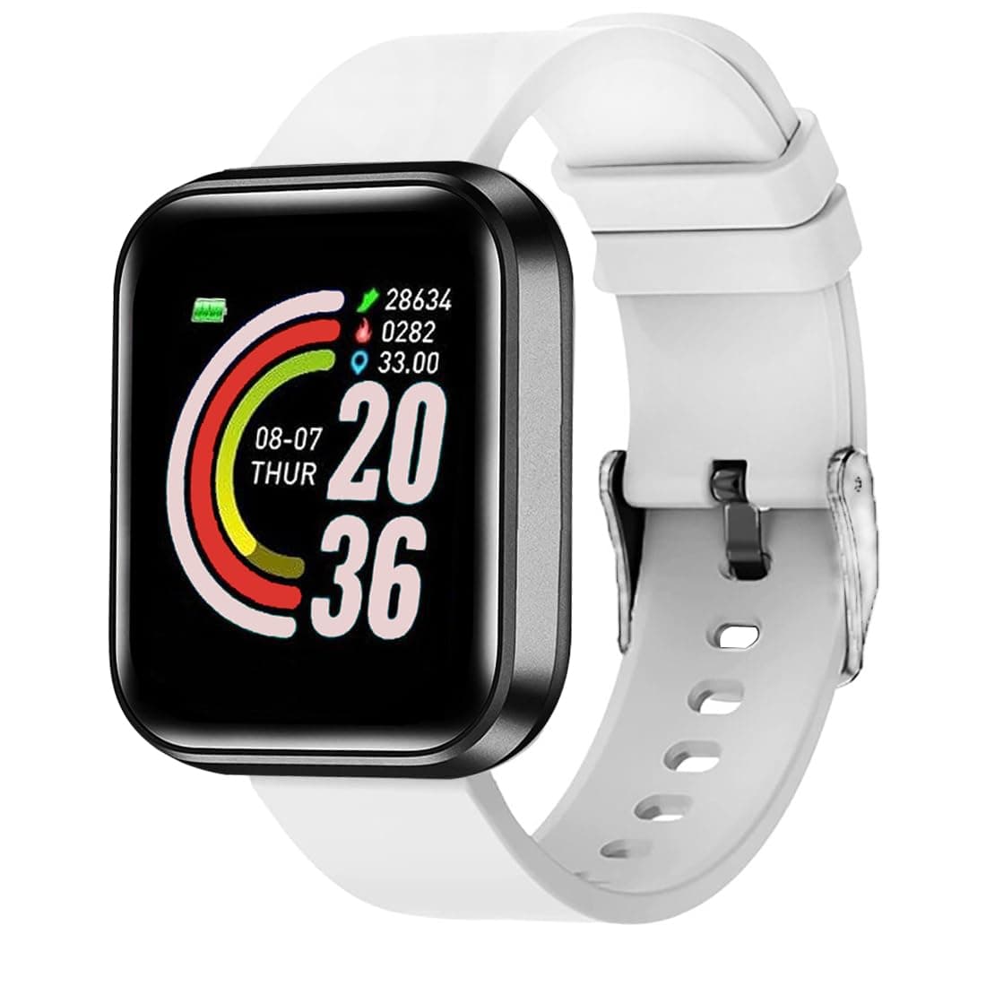 Bouncefit M I D116 Fitness Band Smart Watch for Men, Women, Boys, Girls, Kids – Single Touch Interface, Water Resistant, Workout Modes, Quick Charge Sports Smartwatch – White EE