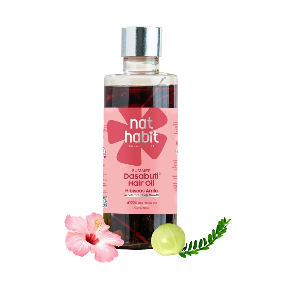 Nat Habit Hibiscus Amla Hair Oil For Men & Women, Helps In Hair Growth & Thickness, For All Hair Types, No Paraffin, Mineral Oil, Preservatives & Chemicals, 200ml