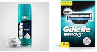 Gillette Classic Sensitive Shave Foam For Men - 418 G (33% Extra) & Mach 3 Shaving Blades- Pack Of 10 (Cartridges)