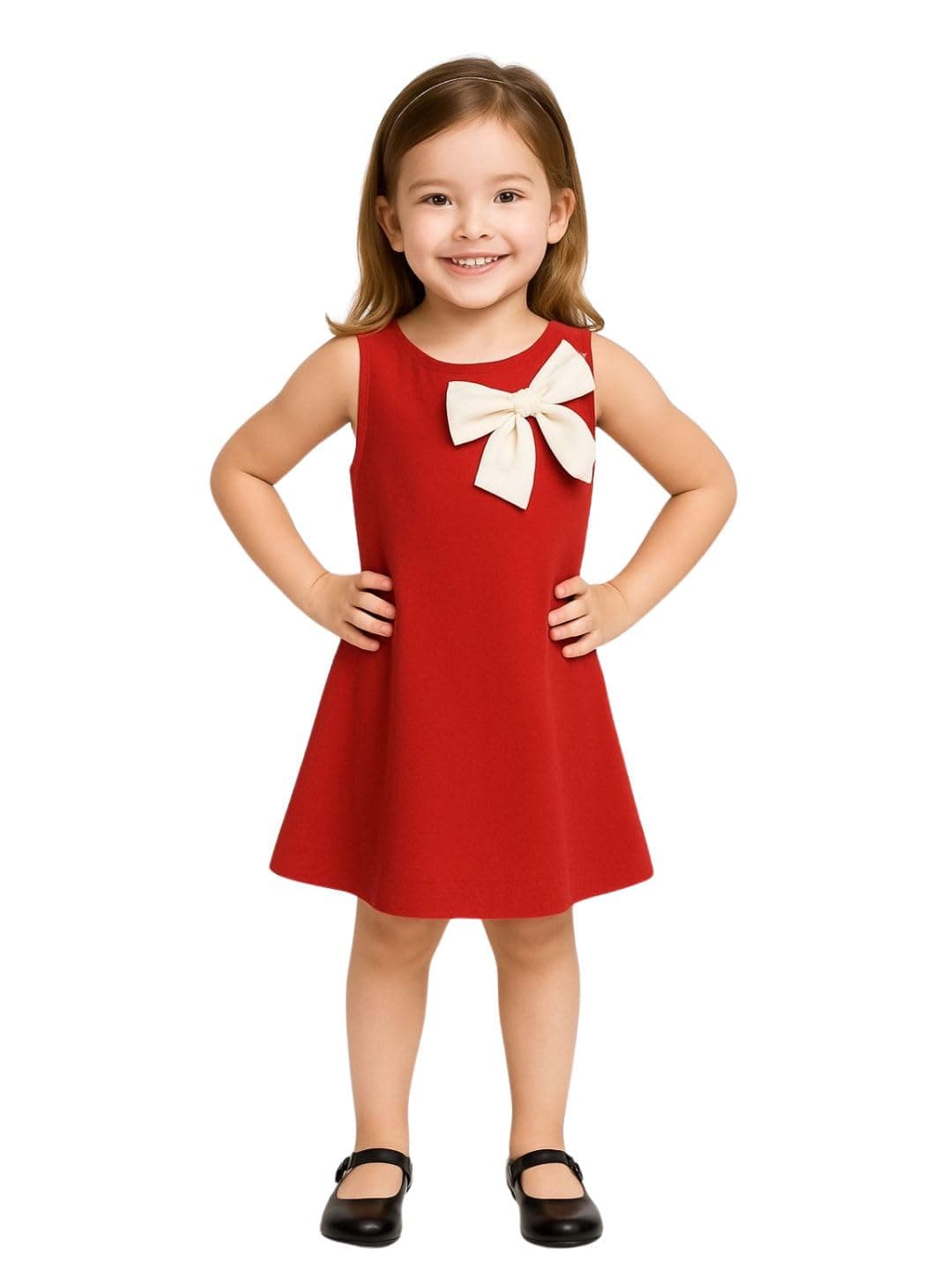 A.T.U.N. (ALL THINGS UBER NICE) Girls Stylish Suzy Dress with Contrast Bow | Sleeveless Soft Stretchable Knee Length Dress