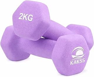 Kakss Neoprene Dumbbells Set, 4kg (2 x 2kg), Purple Hex Dumbbells with Easy-Grip Coated Finish, Cast Iron Hand Weights for Home Gym Equipment and Fitness Training for Women and Men