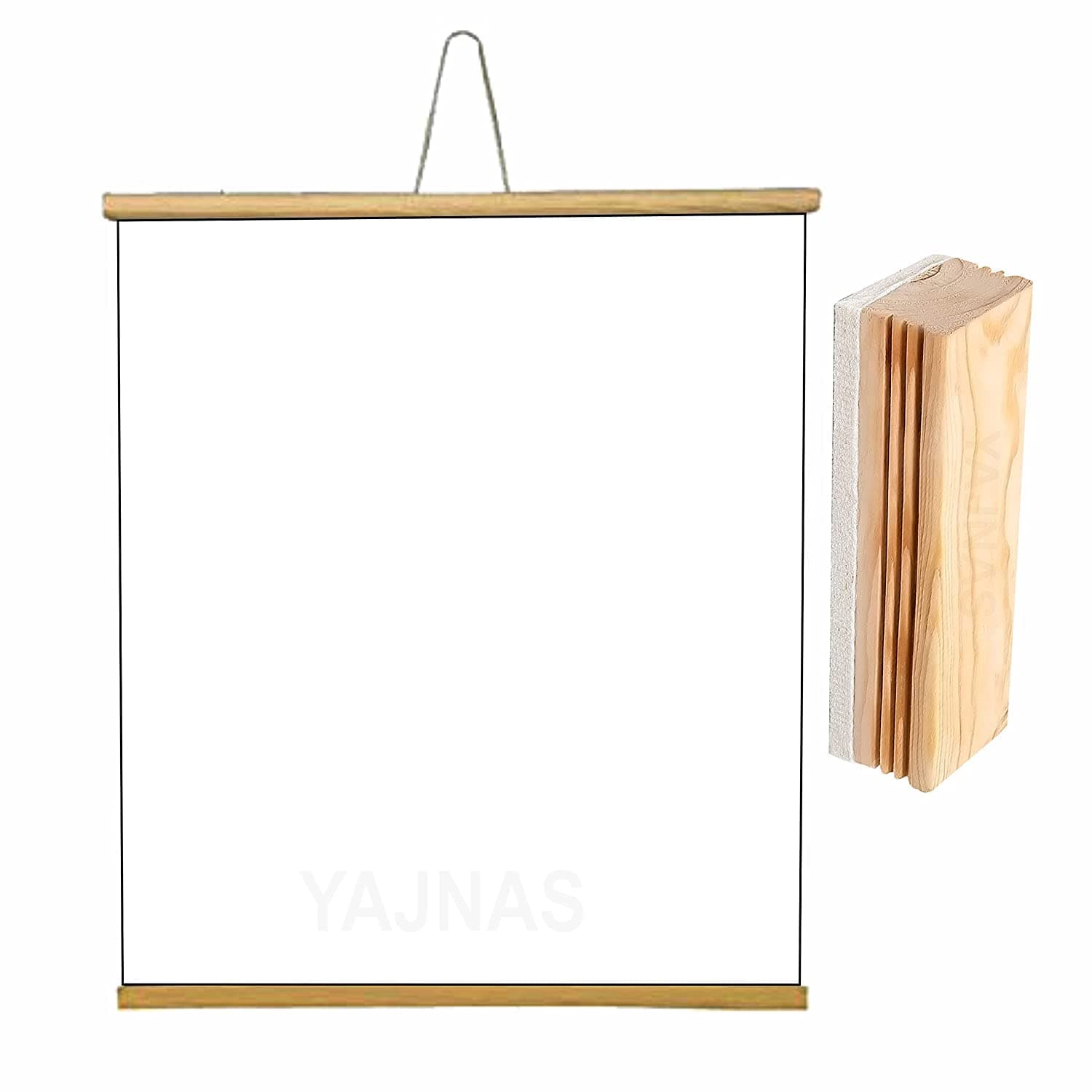YAJNAS 2x1.5 Feet/ 23x18 Inch White Rollup Wooden Board for Teaching Marker Board Wall Hanging for Kids (White, 2x1.5 Feet)