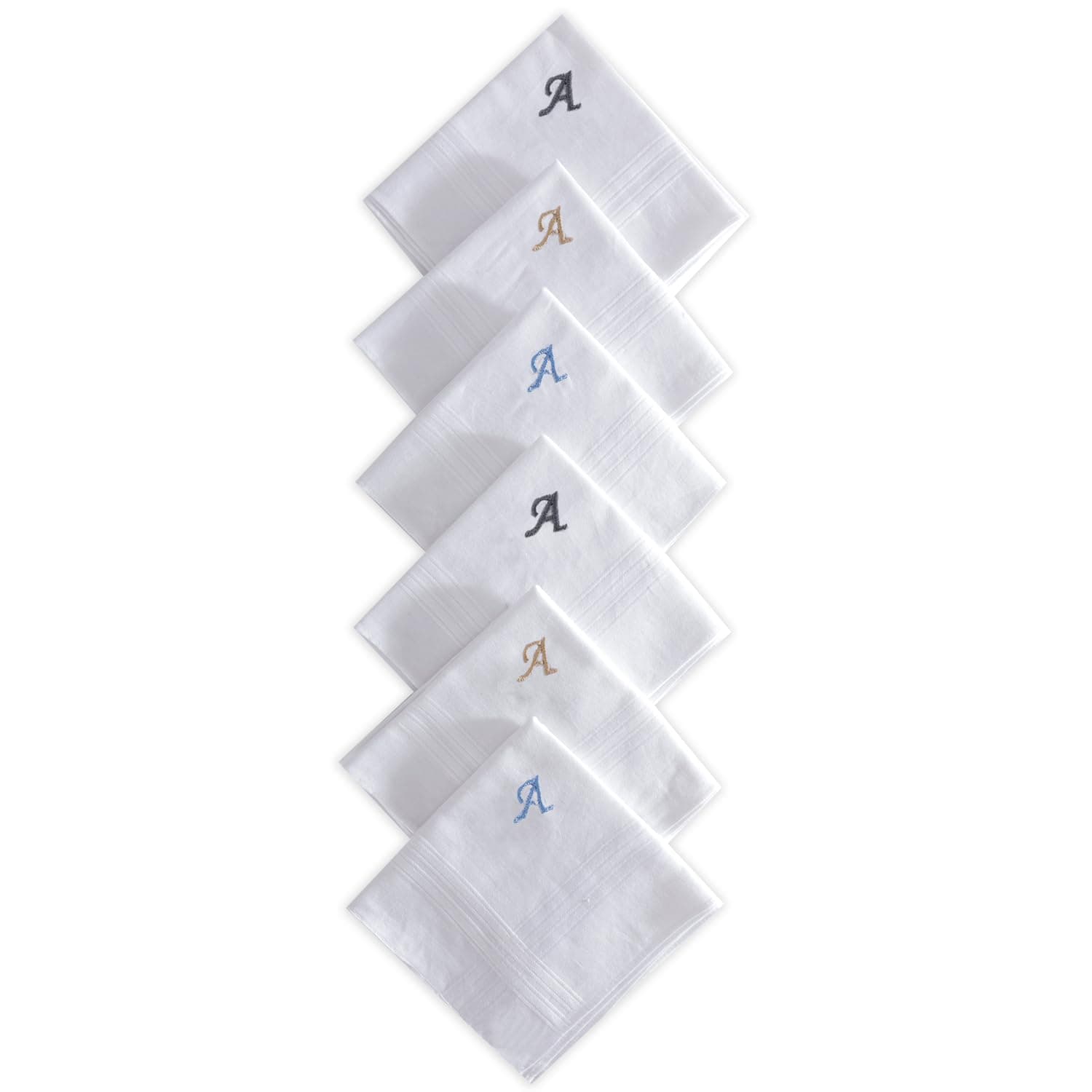 Bonjour Men's White Cotton Handkerchief With Alphabet (A to Z) Initial (Pack of 6)