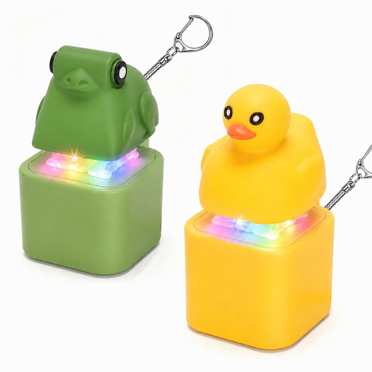 Duck & Frog Fidget Keychain Clicker Toy for Stress Relief & Travel & Fun | Frog Croaking Keychain Adult Anxiety Relief Toy with Colorful Light & Sound, Fun Adults Keyboard Clicker