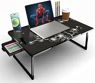 WINDLY Wood Multipurpose Foldable Laptop Table with Cup Holder | Table Home Study Writing Table, Foldable and Portable/Ergonomic Edges Kids & Adults (Flower)