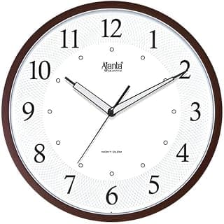 Ajanta 12 Inches Silent Sweep Radium Analog Wall Clock - Night Glow, White Dial - 30x30 cm, Brown W, Plastic