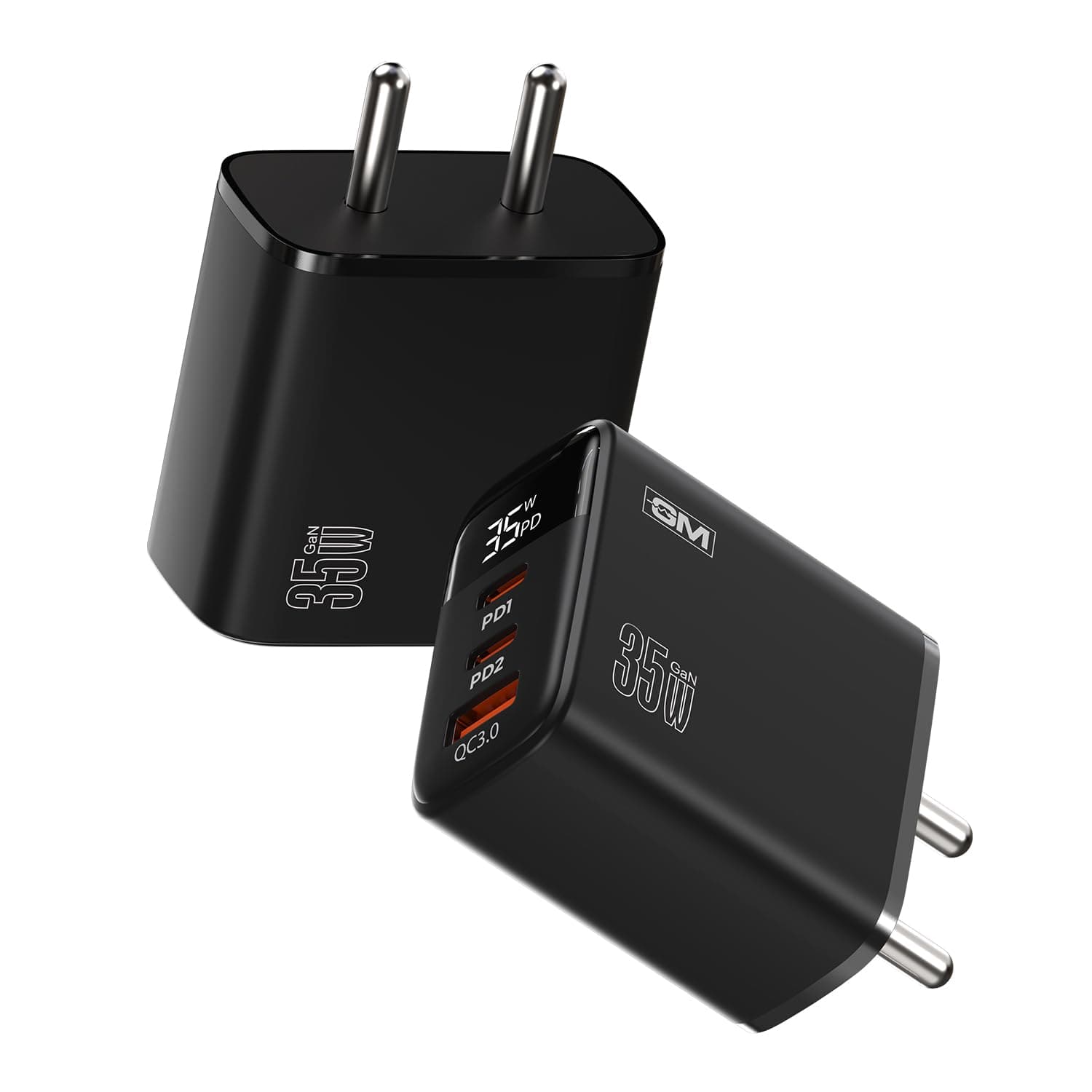 GM G+ 35W Fast Charger Adapter with Smart LED Display|Dynamic Wattage Display |2 Type-C & 1 Type-A|Advanced Protection for iPhone, Samsung, Pixel Series, Tablets, MacBook M1 |1 Year Warranty