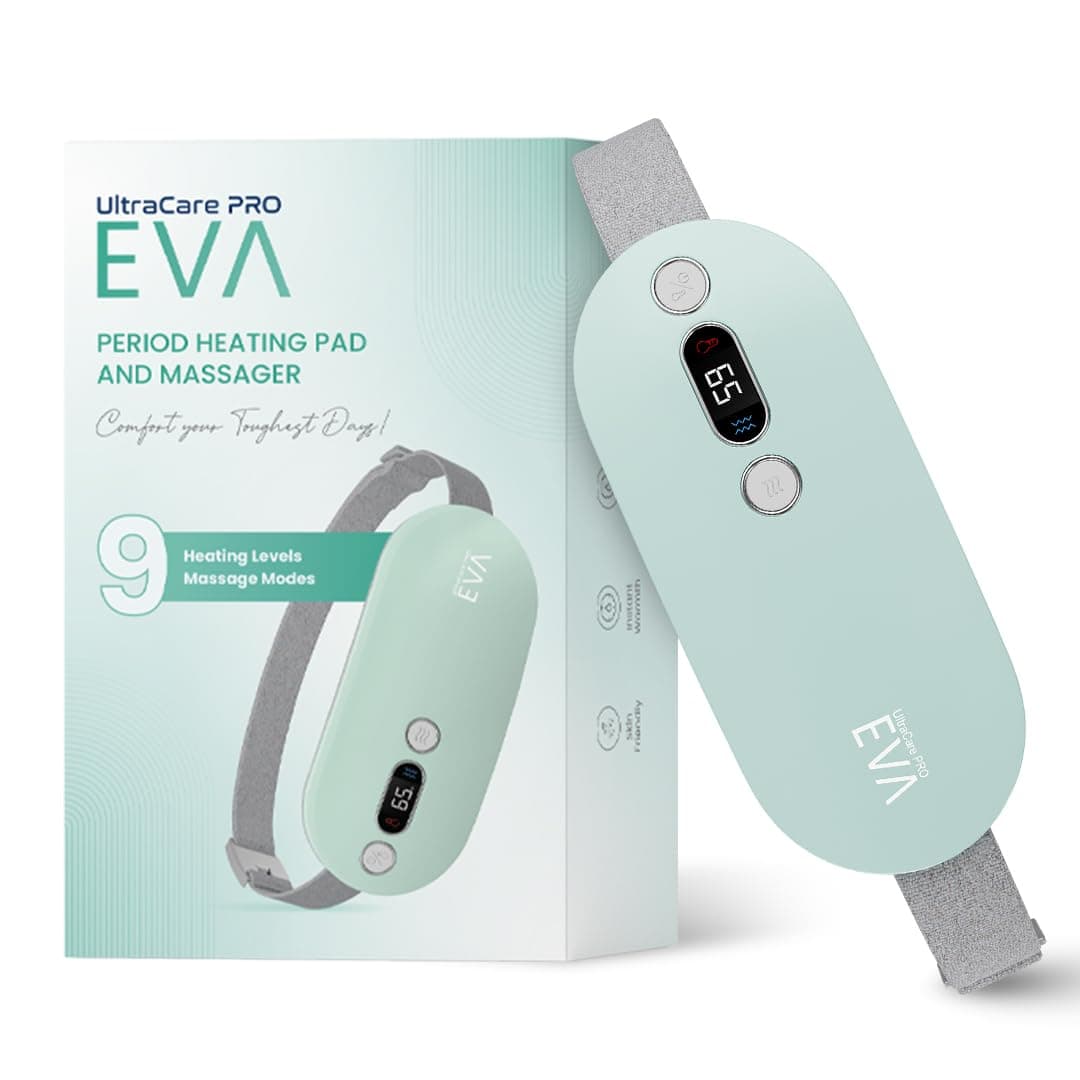 UltraCare PRO EVA Period Heating Pad with Massager for Women | Fast Relief from Menstrual Cramps & Period Pain | 9 Heat & Massage Modes | Soft & Comfortable | Portable & Rechargeable | 1 Year Warranty