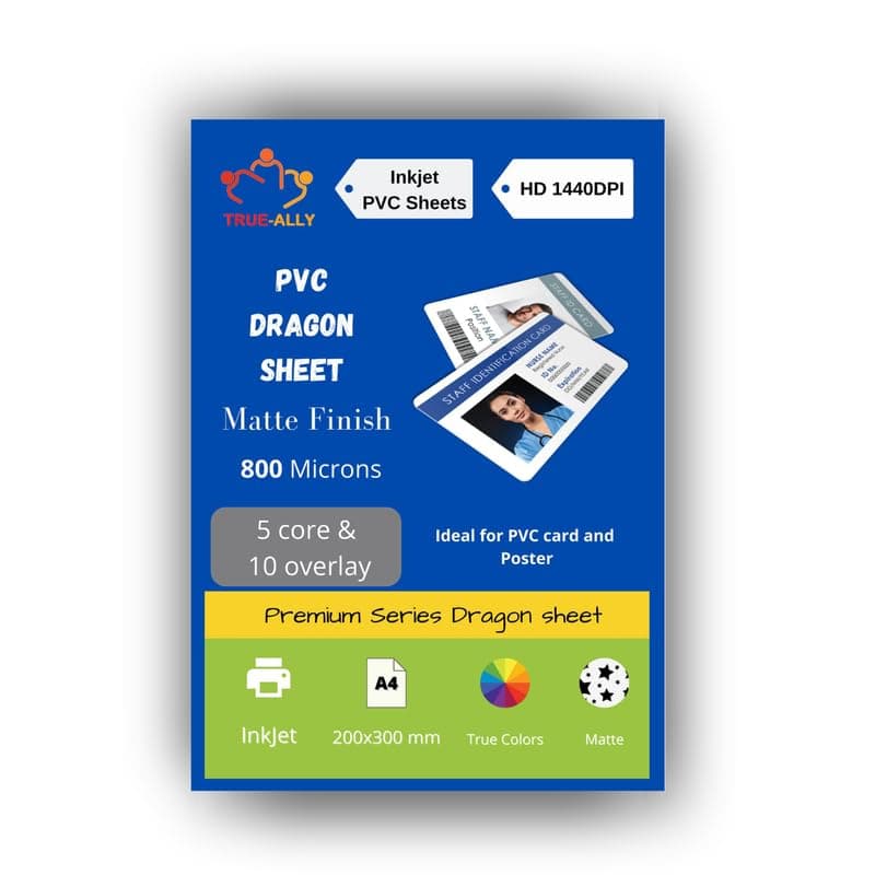 True-Ally Premium MATTE Finish PVC Lamination Dragon Sheet A4 Size 800 Micron for PVC Aadhar, Photos, ID card (Set of 5 Cores and 10 Overlays)