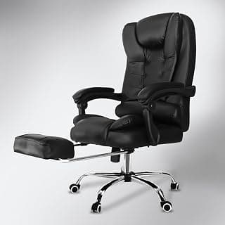 Kepler Brooks Italia Premium Leatherette Office Chair for Work | 3-Years Warranty | Boss Chair for Office, Ergonomic Executive Chair, Cushioned Arms & Seat, Leg Rest, Heavy Duty Metal Base (Black)