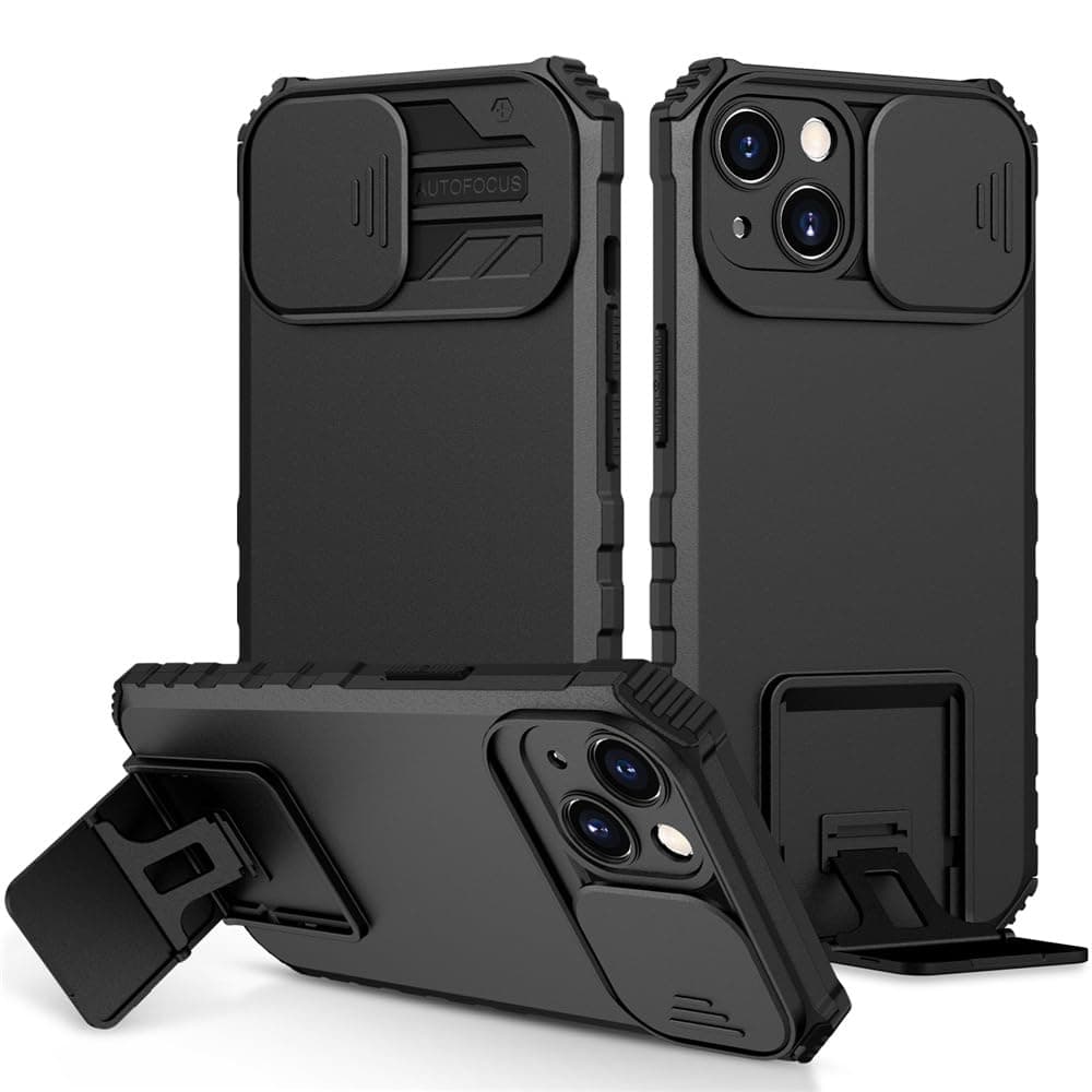 ShieldTech Back Cover Case for Apple iPhone 13 | Sliding Camera Shield | Stereoscopic Stand | Shockproof 360 Degree Protection Mobile Phone Case Cover for i Phone 13 / iPhone 13 | PC, Black Back Cover