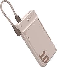 Portronics Luxcell Uno 10K 10000 mAh 22.5W Fast Charging Power Bank with Detachable Type C Cable, Ultra Slim Power Bank with Mach USB-A Output, Type C PD Output, Type C Input, Wake Up Button(Mocha)