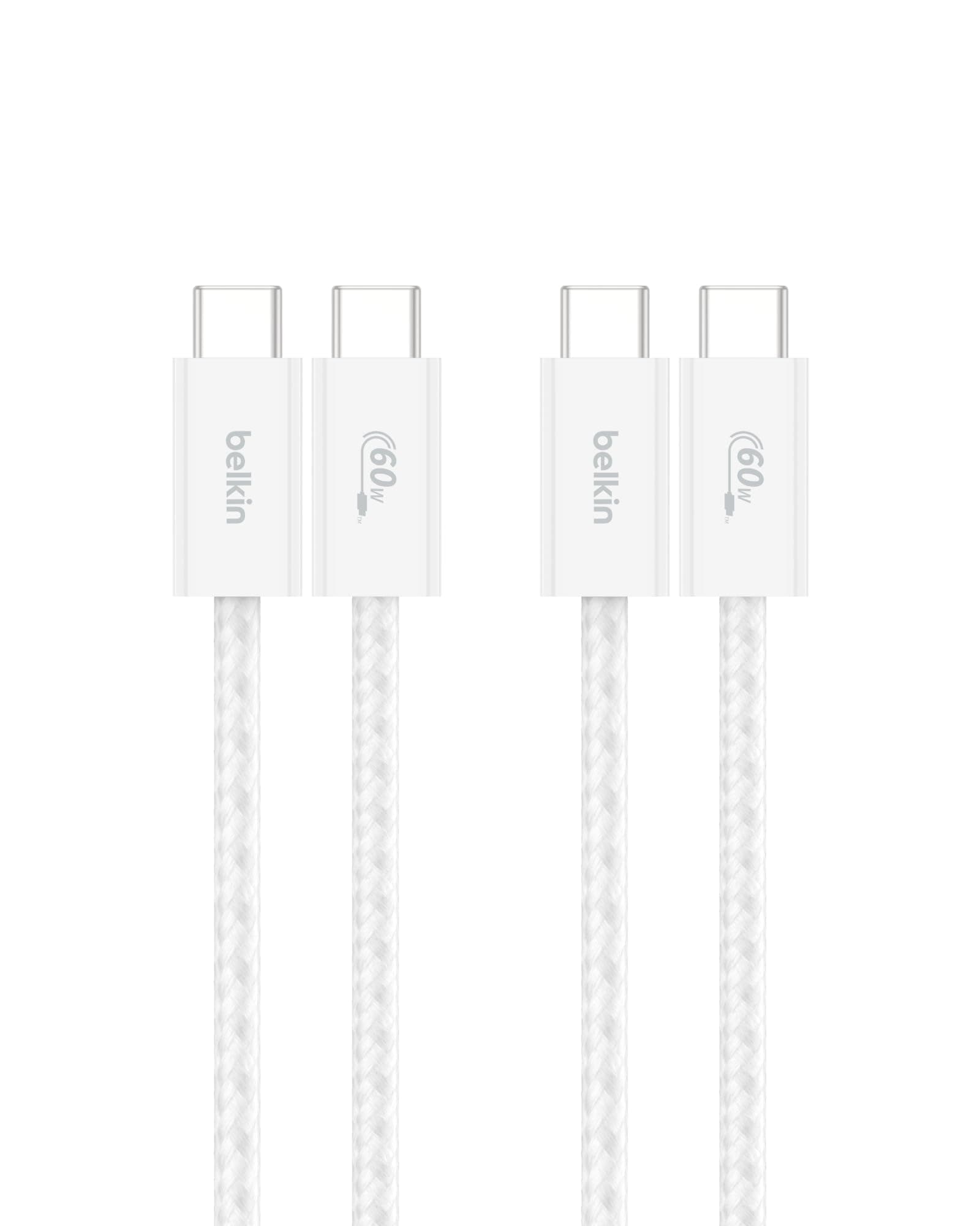 Belkin Apple Certified Braided USB-C to USB-C Cable - Pack of 2 | 60W | PD Compatible | iPhone 17/16/15/iPad/MacBook/Various Windows, Samsung Galaxy S25, Google Pixel 10 | 1.5M | White