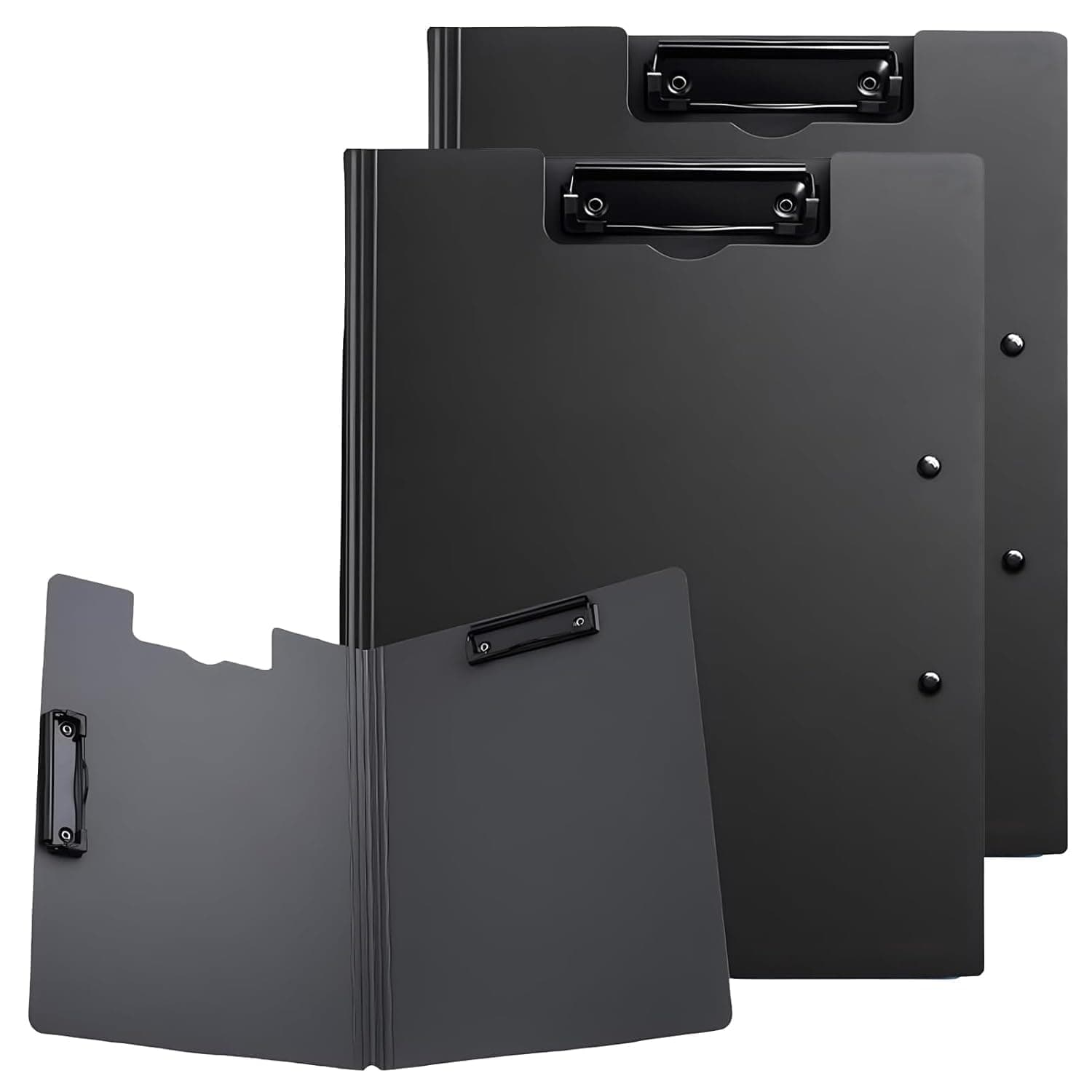 A4 Letter Size Clipboard File Folder with Double Clips, 360° Flip Writing Pad, Lightweight PP Cover, Portable Document Organizer for Office, School, Business (Black) (2)