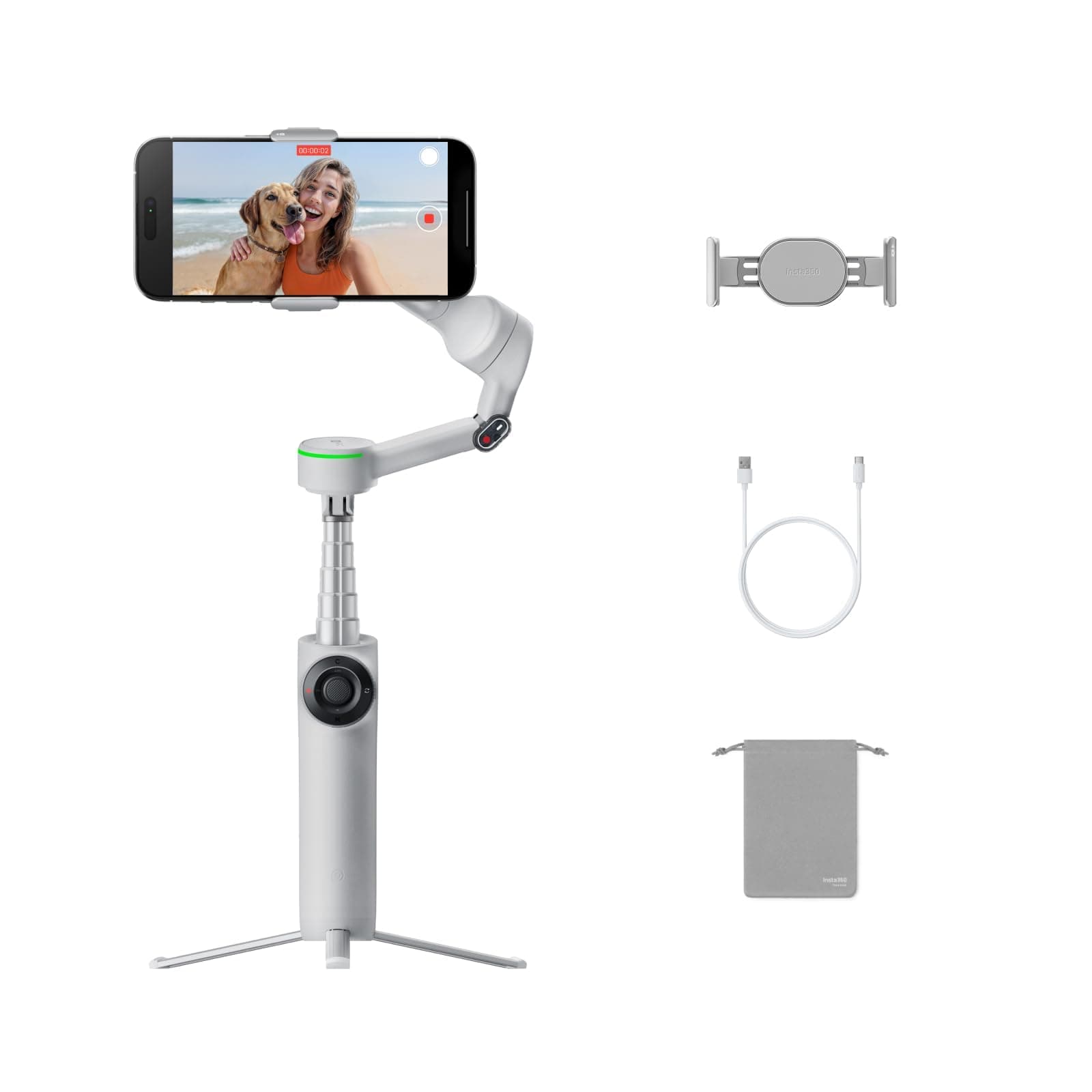 Insta360 Flow 2 Pro Grey - AI Tracking Phone Gimbal, 200+ App Tracking with DockKit, Multi-Person Tracking, 360º Pan Tracking, Built-in Tripod/Selfie Stick, iPhone/Android Portable Stabilizer