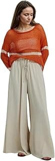 KOTTY Women's Wide-Leg Trouser|Palazzo Pants|High Waist Flowy Trousers with Drawstring|Lightweight Casual & Travel Wear|Women Trousers Pants