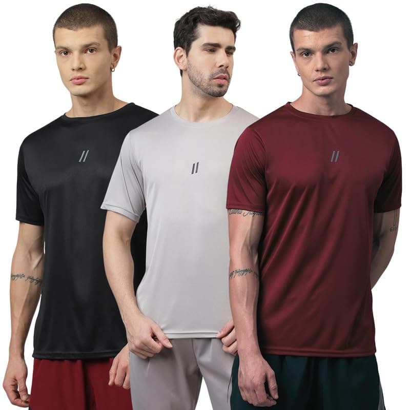ATICX Slim Fit Polyester Sports T-Shirt for Men - Round Neck Quick Dry Fit Half Sleeve Breathable Stylish Gym & Workout Tee - Lightweight Running Cycling Football Swimming Training Sportswear Top