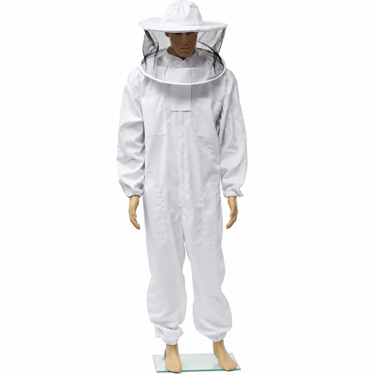 ANP BEE Full Body Beekeeping Suit for Men with Round Removable Bee Veil Hood and Free Hand Gloves, Ventilated Bee Suit for Beekeepers, Protection from Bee Sting, White