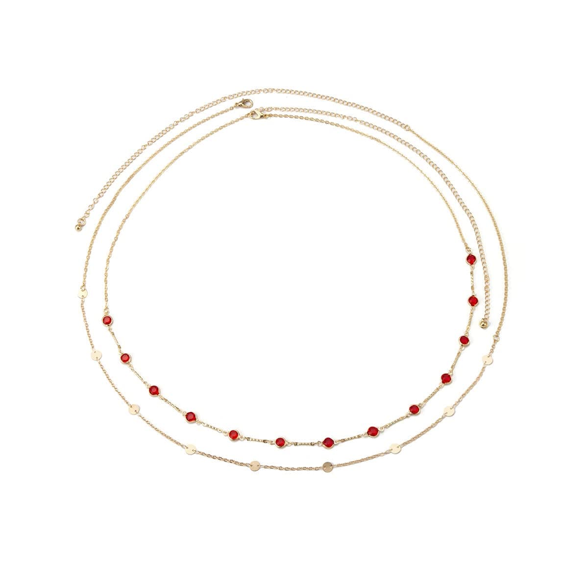 Aaishwarya Set of 2, Minimalist Golden with Red Rhinestones Thin Metallic Layered Waist Chain For Women And Girls | Stylish Kamarband, Hip Chain for Saree & Skirts