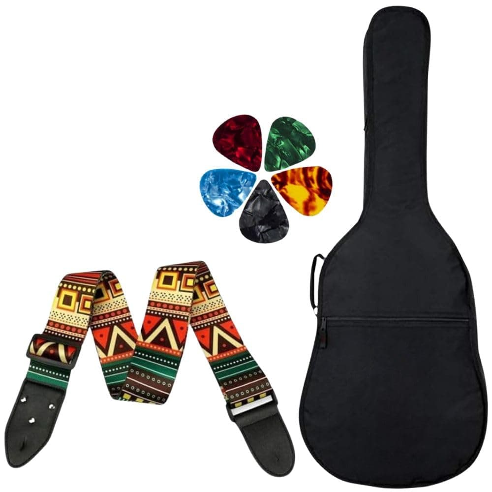 MOCKING BIRD Acoustic Guitar Bag Foam Padded Guitar Cover for 38, 39, 40, 41 inch with Adjustable Guitar Strap and Picks for Acoustic Electric Bass Guitar (Guitar Bag with Bohemian Strap)