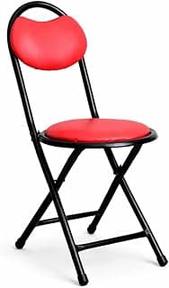 Foldable Cushioned Chair with Backrest | Strong Metal Frame | Soft Padded Seat | Space Saving Folding Chair for Home, Office & Study (Red & Black)