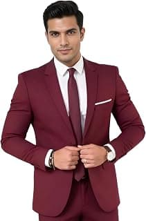 Darbar In Men's Slim Fit Maroon Blazer, Single-Breasted Notch Lapel Formal for Wedding and Party