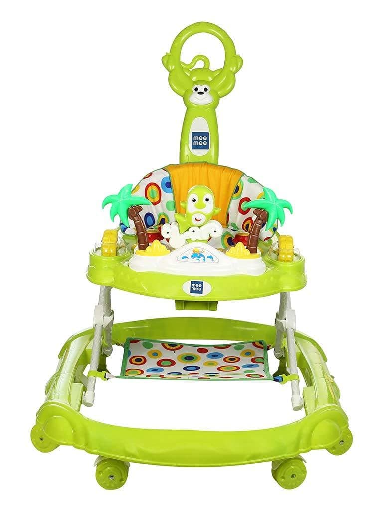 Mee Mee 360° Baby Activity Walker | 3 Level Adjustable Height, Foot Mat, Musical Detachable Toy Bar | Parental Push Handle, Anti-Rollover Folding Walker for Boys, Girls, Kids | 6-18 Months 15kg-Green