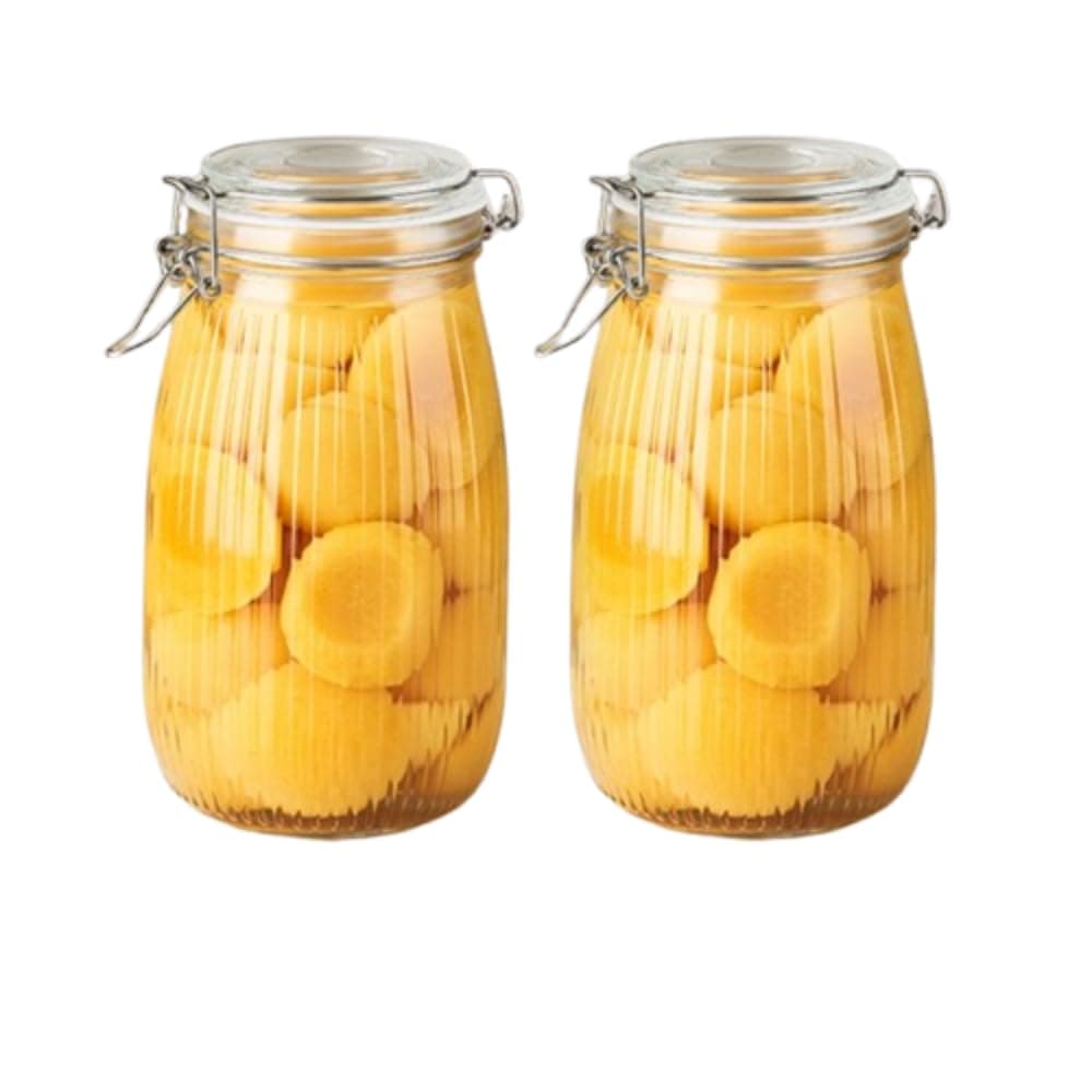 Ash & Roh Airtight Transparent storage jar with Rubber Seal lid and Clip Lock - Perfect for Kitchen Canning, Fermenting, and Storing Dry Food, Spices, Tea, Snacks, Sugar, and More (pack of 2, 1500 ml)